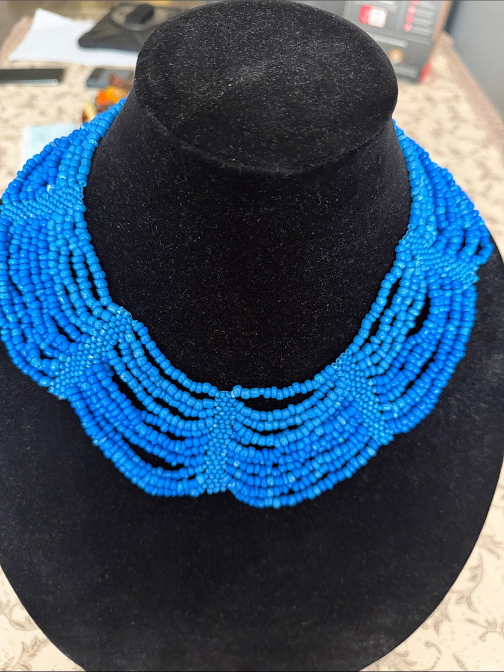Handcrafted Blue Beaded Statement Necklace - Women Jewelry